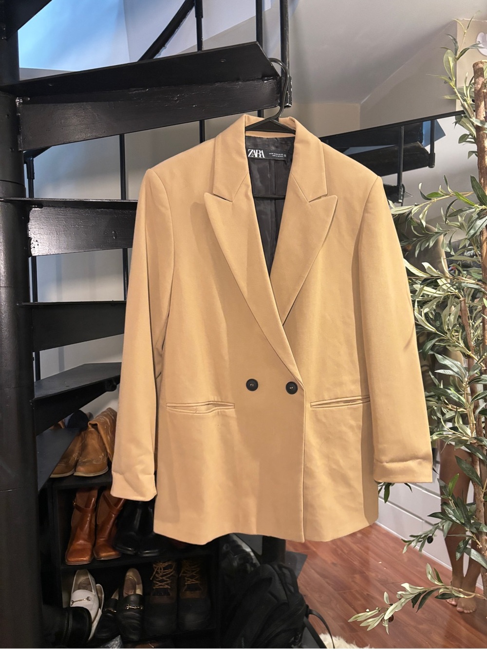 ZARA Double-Breasted Blazer (Camel)